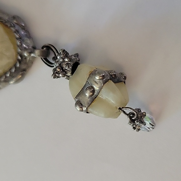 Maya Evangalista Primitive Chunk Stone Dangle Drop Necklace Mid Century Modern - Picture 5 of 12